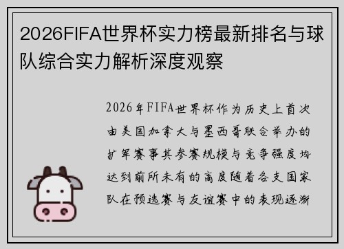 2026FIFA世界杯实力榜最新排名与球队综合实力解析深度观察 2026FIFA世界杯实力榜最新排名与球队综合实力解析深度观察